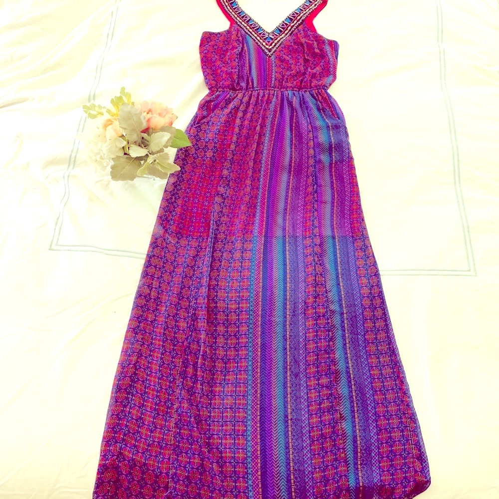 Francesca’s summer Pink Maxi Dress, V Neckline S